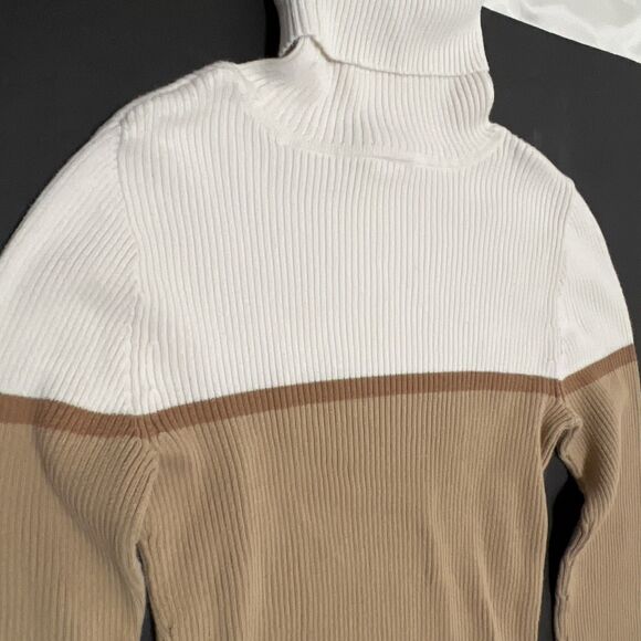 Vintage GAP Turtleneck Sweater Striped Stretch Y2K Pullover Ribbed Brown Women S - Picture 6 of 7